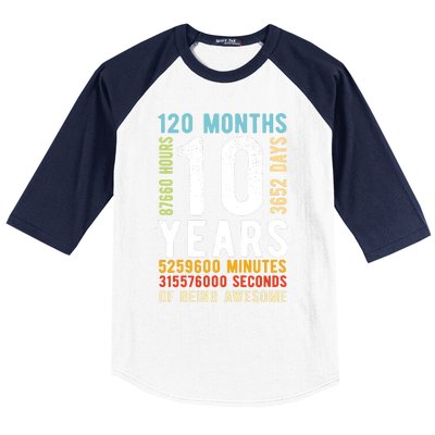 Funny 10th Birthday, 10 Years Old, Vintage Retro 120 Months 1 Baseball Sleeve Shirt