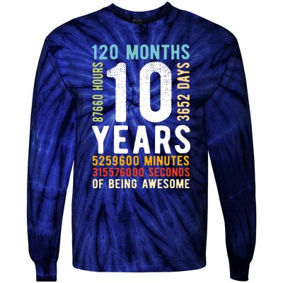 Funny 10th Birthday, 10 Years Old, Vintage Retro 120 Months 1 Tie-Dye Long Sleeve Shirt