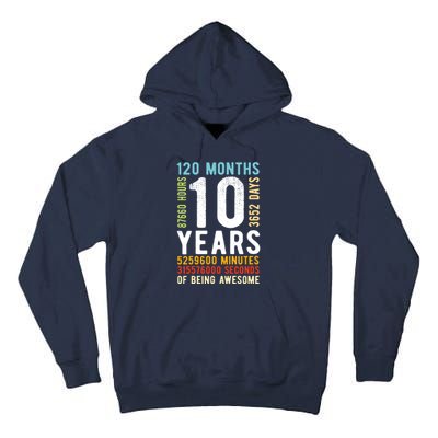 Funny 10th Birthday, 10 Years Old, Vintage Retro 120 Months 1 Tall Hoodie