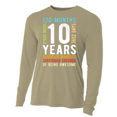 Funny 10th Birthday, 10 Years Old, Vintage Retro 120 Months 1 Cooling Performance Long Sleeve Crew