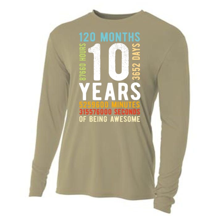 Funny 10th Birthday, 10 Years Old, Vintage Retro 120 Months 1 Cooling Performance Long Sleeve Crew