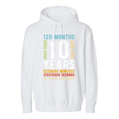 Funny 10th Birthday, 10 Years Old, Vintage Retro 120 Months 1 Garment-Dyed Fleece Hoodie