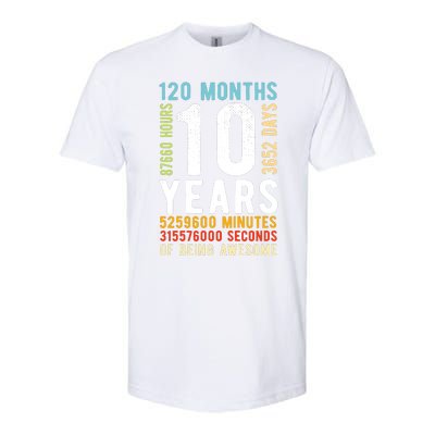 Funny 10th Birthday, 10 Years Old, Vintage Retro 120 Months 1 Softstyle CVC T-Shirt