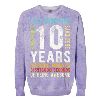 Funny 10th Birthday 10 Years Old Vintage Retro 120 Months Colorblast Crewneck Sweatshirt