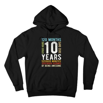 Funny 10th Birthday 10 Years Old Vintage Retro 120 Months Hoodie