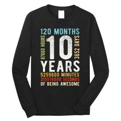 Funny 10th Birthday 10 Years Old Vintage Retro 120 Months Long Sleeve Shirt