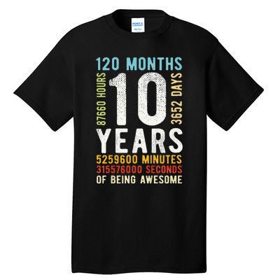 Funny 10th Birthday 10 Years Old Vintage Retro 120 Months Tall T-Shirt