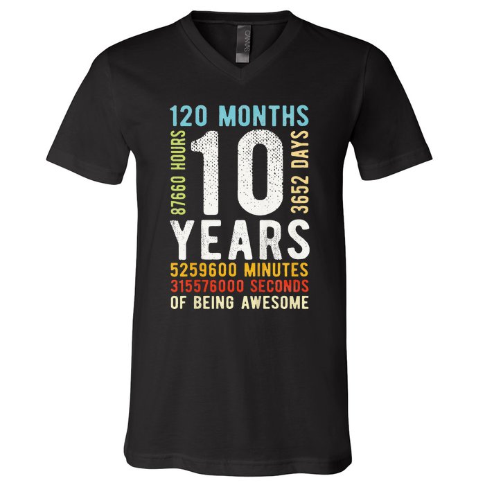 Funny 10th Birthday 10 Years Old Vintage Retro 120 Months V-Neck T-Shirt