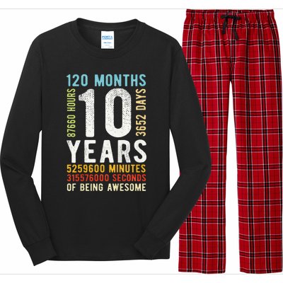 Funny 10th Birthday 10 Years Old Vintage Retro 120 Months Long Sleeve Pajama Set