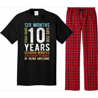 Funny 10th Birthday 10 Years Old Vintage Retro 120 Months Pajama Set