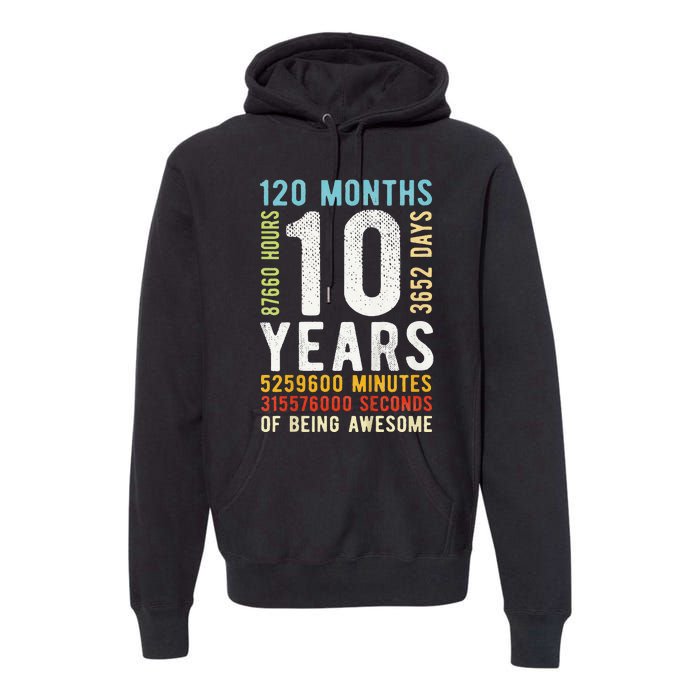 Funny 10th Birthday 10 Years Old Vintage Retro 120 Months Premium Hoodie