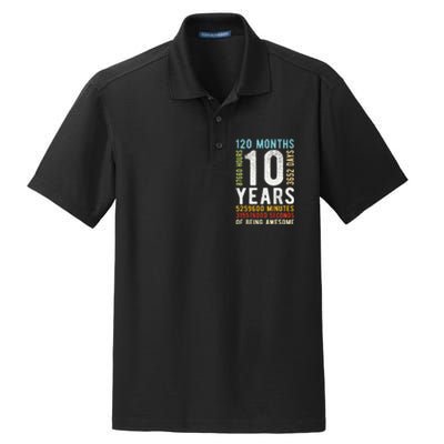 Funny 10th Birthday 10 Years Old Vintage Retro 120 Months Dry Zone Grid Polo