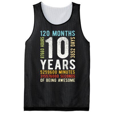 Funny 10th Birthday 10 Years Old Vintage Retro 120 Months Mesh Reversible Basketball Jersey Tank