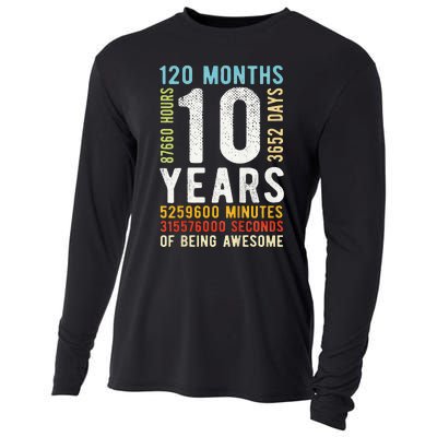 Funny 10th Birthday 10 Years Old Vintage Retro 120 Months Cooling Performance Long Sleeve Crew