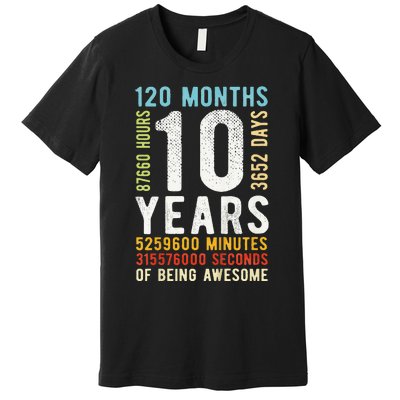 Funny 10th Birthday 10 Years Old Vintage Retro 120 Months Premium T-Shirt