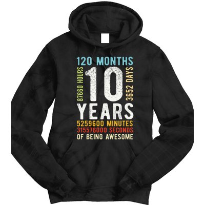 Funny 10th Birthday 10 Years Old Vintage Retro 120 Months Tie Dye Hoodie