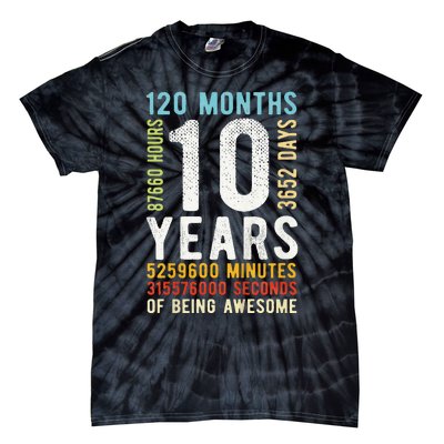 Funny 10th Birthday 10 Years Old Vintage Retro 120 Months Tie-Dye T-Shirt