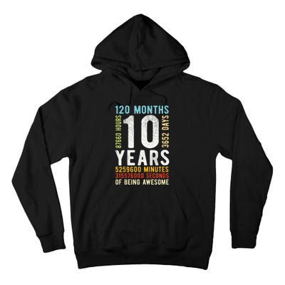 Funny 10th Birthday 10 Years Old Vintage Retro 120 Months Tall Hoodie