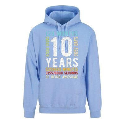 Funny 10th Birthday 10 Years Old Vintage Retro 120 Months Unisex Surf Hoodie