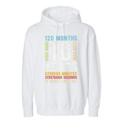 Funny 10th Birthday 10 Years Old Vintage Retro 120 Months Garment-Dyed Fleece Hoodie