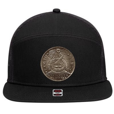 Fugio 1787 Cent Coin Mind Your Business United States Money 7 Panel Mesh Trucker Snapback Hat