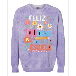 Feliz 100 Diaz De Escuela 100th Day School Spanish Teacher Colorblast Crewneck Sweatshirt