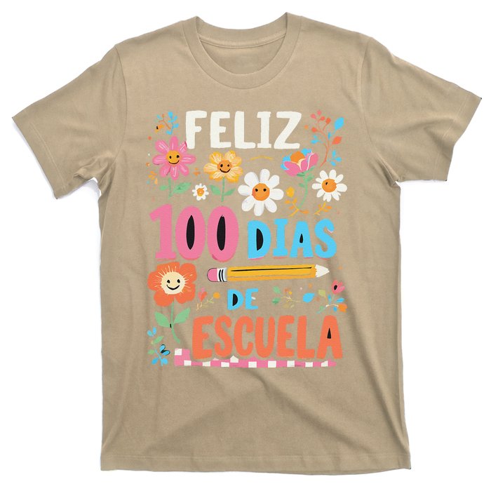 Feliz 100 Diaz De Escuela 100th Day School Spanish Teacher T-Shirt