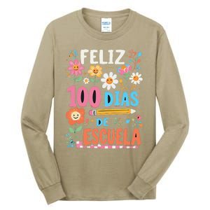 Feliz 100 Diaz De Escuela 100th Day School Spanish Teacher Tall Long Sleeve T-Shirt