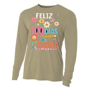 Feliz 100 Diaz De Escuela 100th Day School Spanish Teacher Cooling Performance Long Sleeve Crew