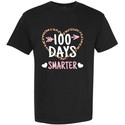 Funny 100th Day Of School 100 Days Smarter Leopard Heart Gift Garment-Dyed Heavyweight T-Shirt