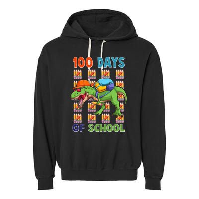 Funny 100 Days Of School Trex Dinosaur Garment-Dyed Fleece Hoodie