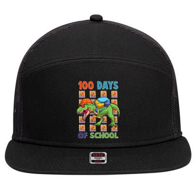 Funny 100 Days Of School Trex Dinosaur 7 Panel Mesh Trucker Snapback Hat