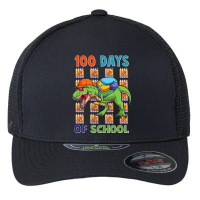 Funny 100 Days Of School Trex Dinosaur Flexfit Unipanel Trucker Cap