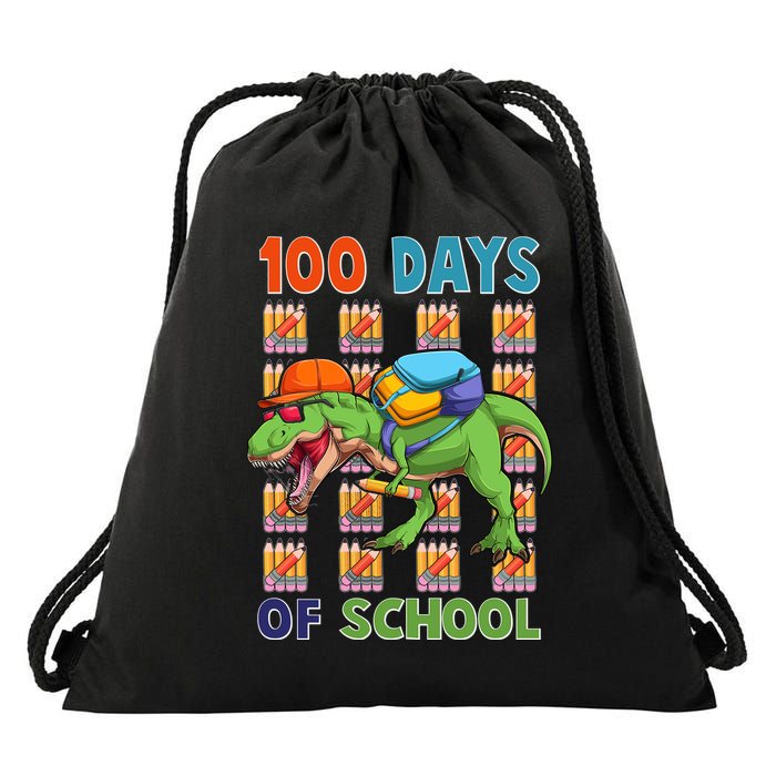 Funny 100 Days Of School Trex Dinosaur Drawstring Bag