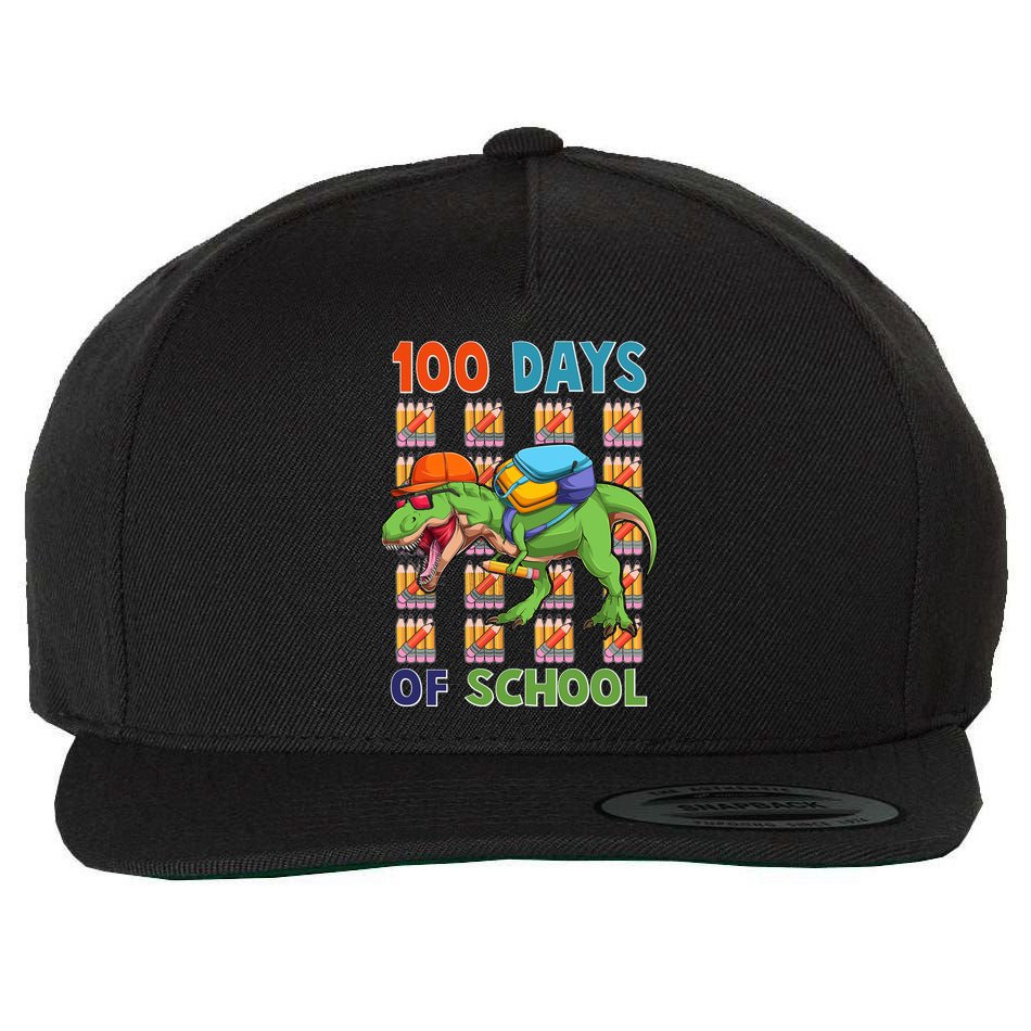 Funny 100 Days Of School Trex Dinosaur Wool Snapback Cap