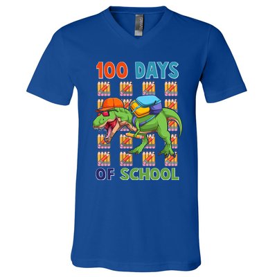 Funny 100 Days Of School Trex Dinosaur V-Neck T-Shirt