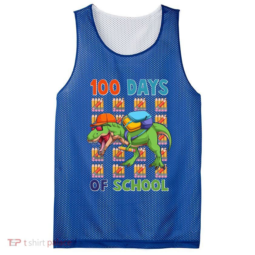 Funny 100 Days Of School Trex Dinosaur Mesh Reversible Basketball Jersey Tank