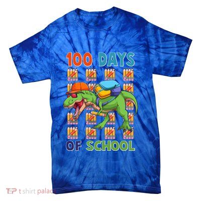 Funny 100 Days Of School Trex Dinosaur Tie-Dye T-Shirt