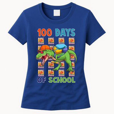 Funny 100 Days Of School Trex Dinosaur Womens T-Shirt