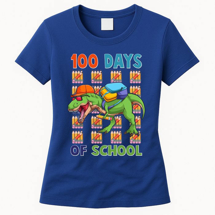 Funny 100 Days Of School Trex Dinosaur Womens T-Shirt