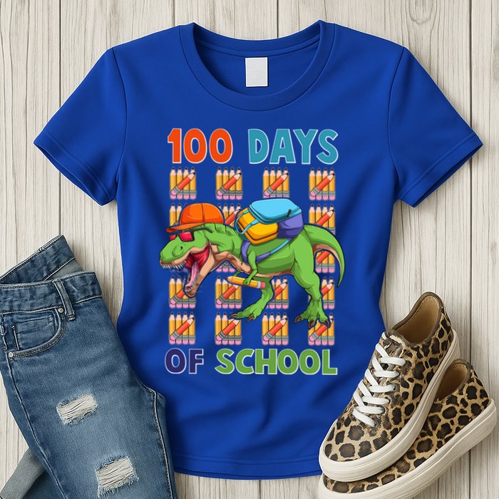 Funny 100 Days Of School Trex Dinosaur Womens T-Shirt