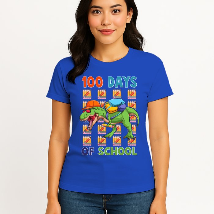 Funny 100 Days Of School Trex Dinosaur Womens T-Shirt