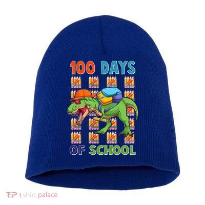 Funny 100 Days Of School Trex Dinosaur Short Acrylic Beanie