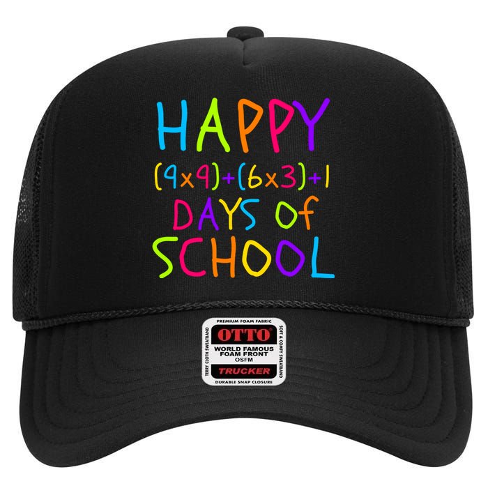 Funny 100th Day Of School Math Teacher 100 Days 100 Days Smarter Math Formula High Crown Mesh Back Trucker Hat