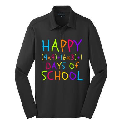 Funny 100th Day Of School Math Teacher 100 Days 100 Days Smarter Math Formula Silk Touch Performance Long Sleeve Polo