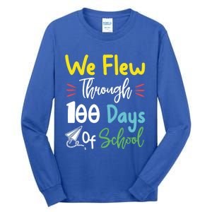 Fun 100 Days Of School Great Gift Paper Airplane Great Gift Teacher Great Gift S Tall Long Sleeve T-Shirt