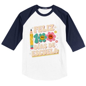 Feliz 100 Diaz De Escuela 100th Day School Spanish Teacher Baseball Sleeve Shirt