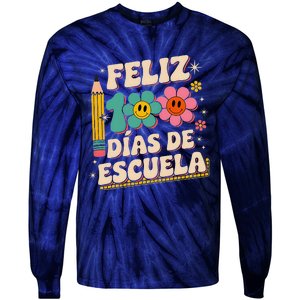 Feliz 100 Diaz De Escuela 100th Day School Spanish Teacher Tie-Dye Long Sleeve Shirt