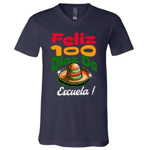 Feliz 100 Diaz De Escuela !00th Day School Spanish Funny V-Neck T-Shirt