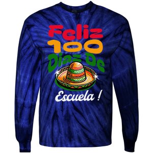 Feliz 100 Diaz De Escuela !00th Day School Spanish Funny Tie-Dye Long Sleeve Shirt